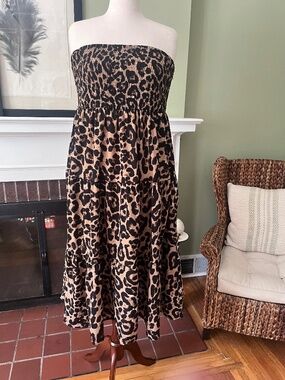 NWOT Leopard Print Strapless Midi Sundress | Festival Style | Approx. 2X